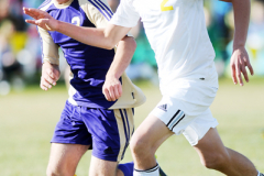 Brenda Ahearn/Daily Inter Lake
Polson senior Nick Howell (3) puts pressure on Whtiefish junior Sean Janni (2) as he moves the ball down the field during the
Class A Soccer Finals on Saturday in Whitefish. The Bulldogs won the match up 3 to 0.