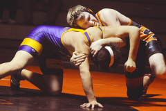 Brenda Ahearn/Daily Inter Lake
Flathead's Alex Rudolph wrestles Polson's Marlin Burke in the 189 weight class on Tuesday night in Kalispell. Rudolph won the match up 6-0.