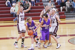 DAVID ERICKSON - Ravalli Republic
Polson senior forward Nicole Davey tries to find away around Sidney defenders in Thursday night's game at Dale Berry Court in Hamilton.